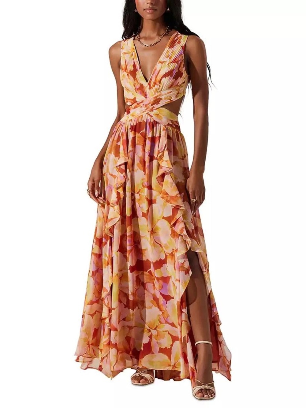Astr Floral Maxi Dress in Yellow, Pink and Orange